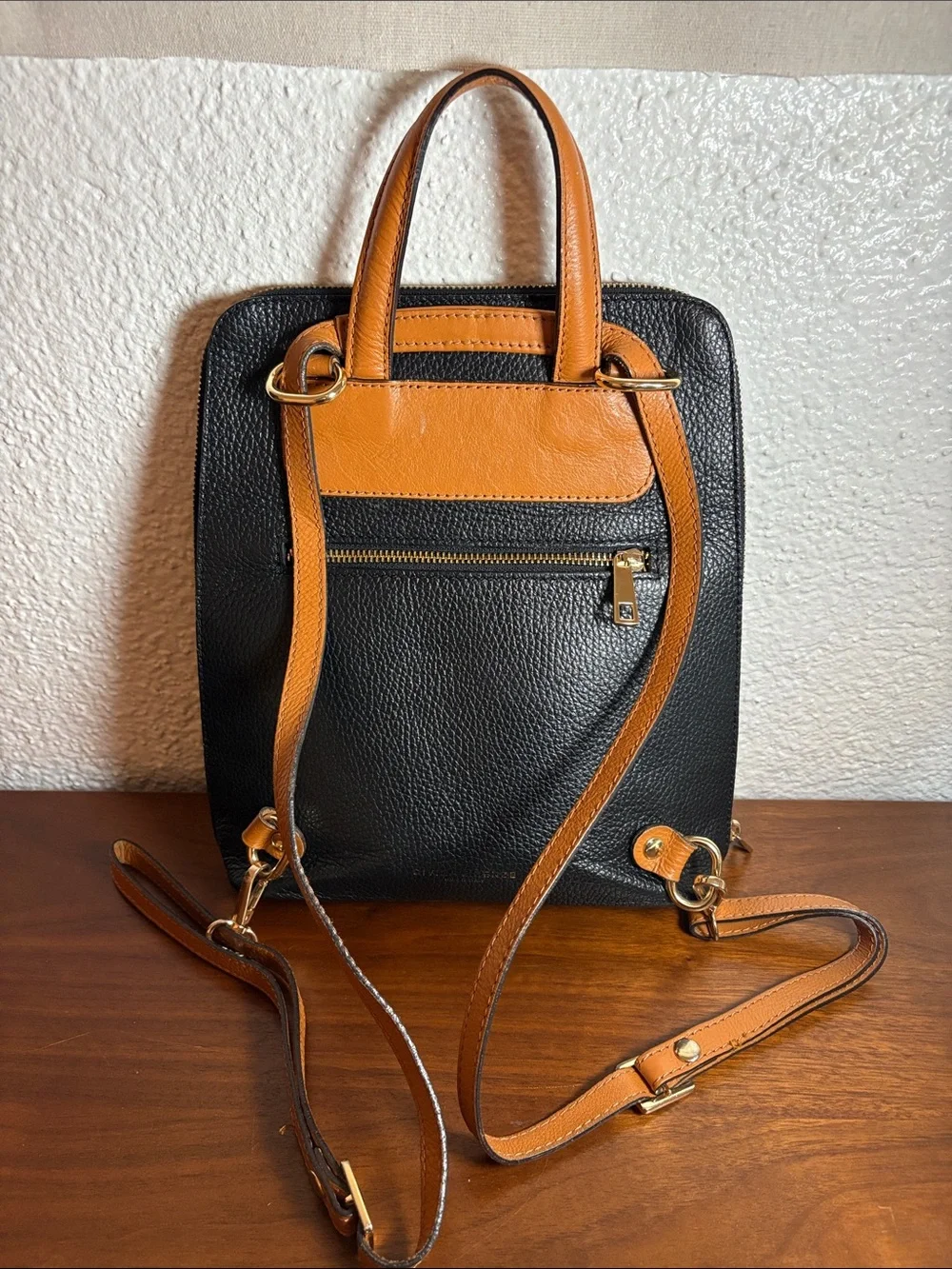 Divina Firenze Black Pebbled Leather Backpack